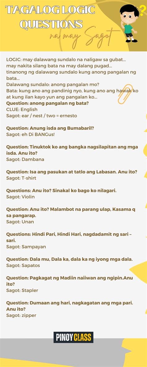 logic tagalog at sagot with answers|Top 137 Logic Questions And Answers 2024 [Funny Filipino].